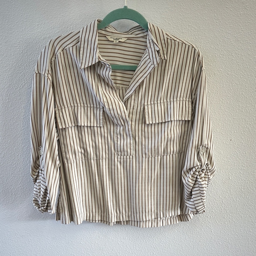 Max Studio Beige Striped Blouse